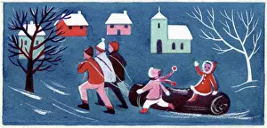 Brough: Children pulling home the yule log