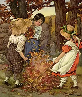 Chore: Children Raking Leaves