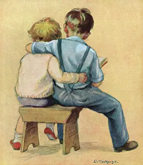 The Constance Violet Mackenzie Collection (terry): Children reading together Pals by C V MacKenzie