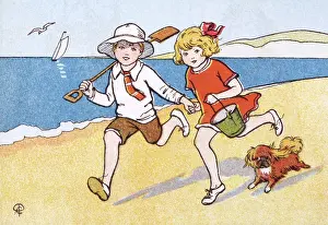 CHILDREN RUN ON SAND