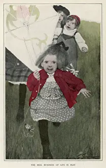 Kites: Children running with a kite