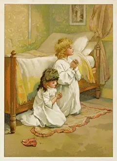 Nightdress: Two children saying their prayers before bed