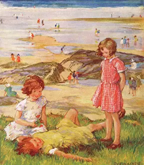 The Constance Violet Mackenzie Collection (terry): Children at Seaside - Sunny Days by C V MacKenzie