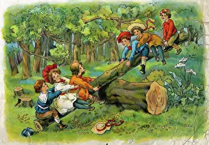 Seesaw: Six children on a seesaw
