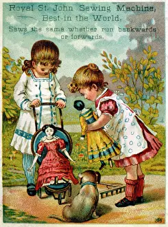 Pushchair: Children on sewing machine advert