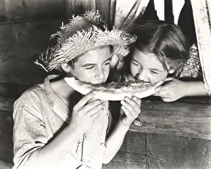 Watermelon: Children sharing slice of watermelon