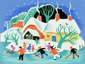 Retro Christmas: Children skating