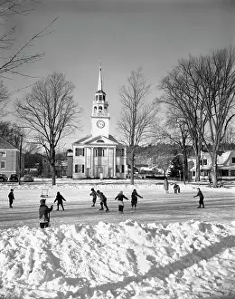 Preteen: Children Skating on Winter Pond