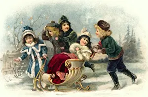 Wintertide: children, sled driving, Germany, 1903