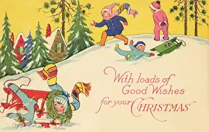 Sledding: Four Children Sledding