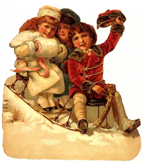 Sledding: Three Children Sledding