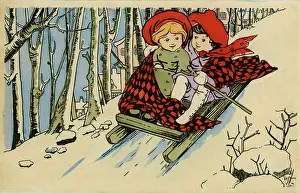 Playtime Nostalgia Illustration: Children on sledge