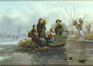 Leeuw: Children by a Sledge on Frozen River