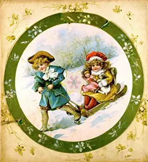 Sliding: Children sledging in the snow
