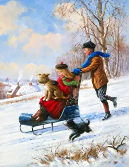 Sleighing: Children Sledging, Victorian