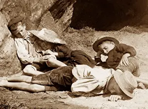 Children sleeping on a beach