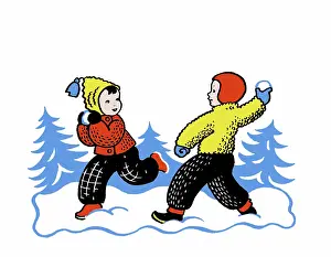 Snowballing: Two children snowballing
