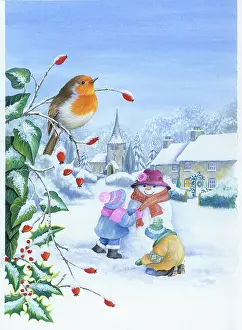 Comerford: Children with snowman and robin