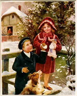 Stile: Children on a stile in the snow