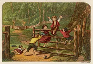 Sibling: CHILDREN SWING ON GATE