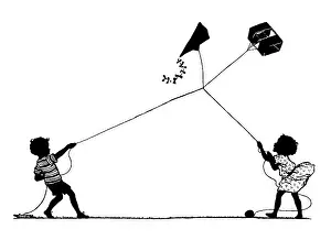 Silhouettes: Children with tangled kites