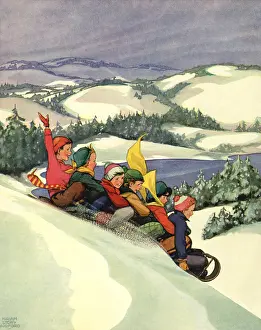 Sledding: Children on Toboggan