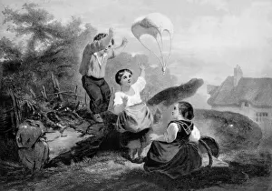 Follows: Children with a toy parachute