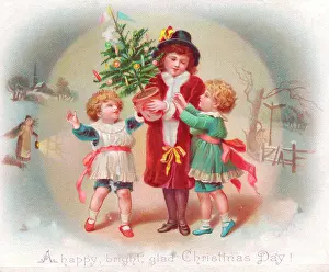 Bauble: Three children with tree on a Christmas card