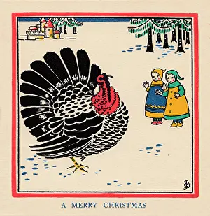 Strutting: Children and a Turkey - A Merry Christmas