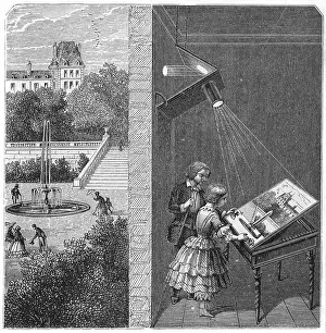 Optics: Children watching an outdoor scene through a camera