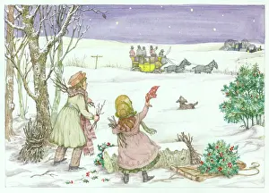 Twigs: Two children waving to coach
