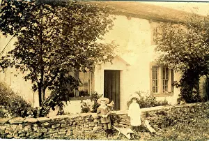 Whalley: Children with Wheelbarrow outside House, Whalley, Lancashire