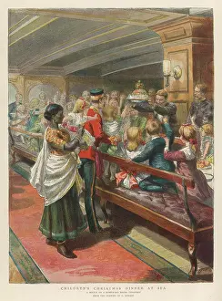 Troopship: Children's Christmas dinner at sea, 1889