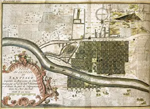 1717: Chile. Santiago de Chile. Map in 1713