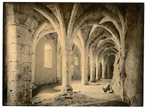 Chillon: Chillon Castle, interior, Bonivard's Prison, Geneva Lake, Sw