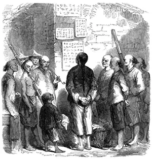 Proclamations: China, Chinese reading a proclamation, wood engraving