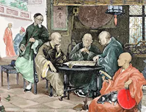 Tavern: China. Men playing draughts in a tavern