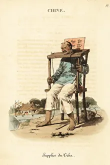 Offence: A Chinese criminal locked into a cangue, 18th century