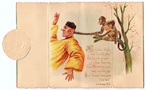 Chinaman: Chinese man and monkey on a Christmas card