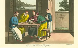 Tambourines: Four Chinese merchants playing the game of odd or