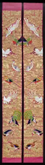 Crimson: Chinese Sleeve Bands ' with decorative birds