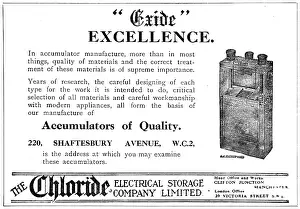 Accumulators: Chloride Batteries. Exide Accumulators 1919 Advert