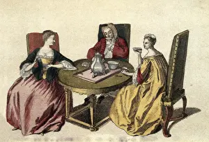 Chocolat: Chocolat time (18th c.). Engraving
