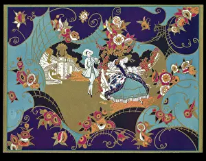 Serenading: Chocolate box design, couple in a garden