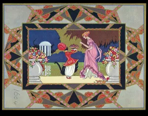 Urns: Chocolate box design, lady and servant