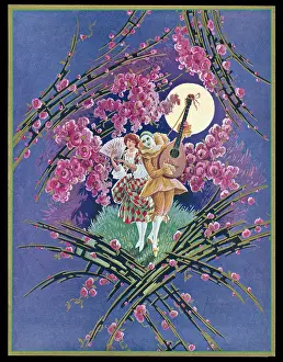 Serenading: Chocolate box design, Pierrot and Harlequin