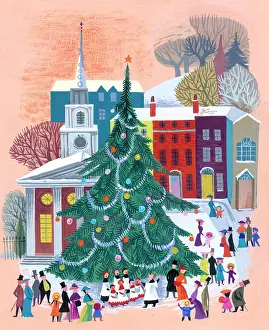 Carols: Choir boys singing under a Christmas tree