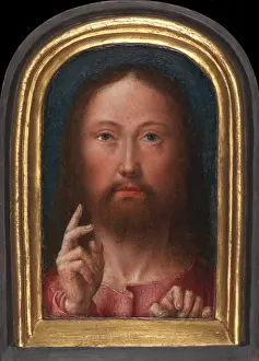 Oil On Wood: CHRIST BLESSING, by Gerard David, 1500-05, Netherlandish