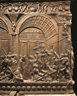 Florentia: Christ before Caiaphas, bronze relief by Donatello