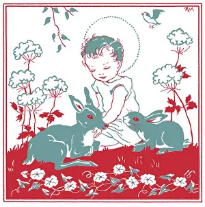 Bunnies: Christ Child ? with fawn and lamb